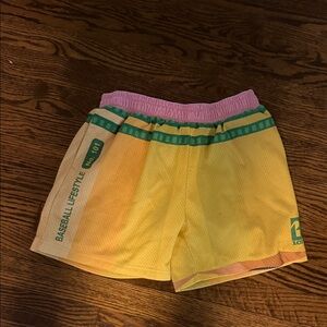 Kids Yellow Athletic Shorts with Pink Waistband by Baseball Lifestyle